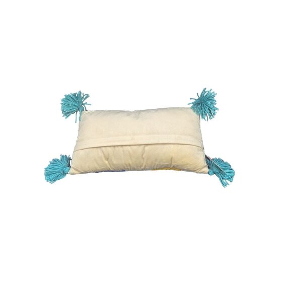 Colorful Boho  Checker Board Throw Pillow With Tassels 10" X 17" - Picture 4 of 6